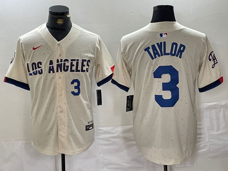 Men Los Angeles Dodgers 3 Taylor Cream Fashion Nike Game MLB Jersey style 3